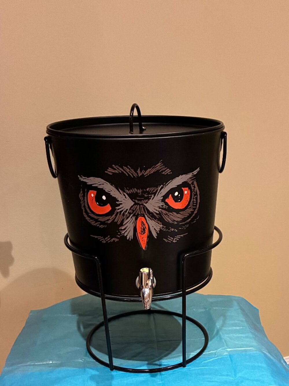 Halloween Drink Dispenser Rare 2013 Owl Metal With Stand 2 Gallons 7.57 liters